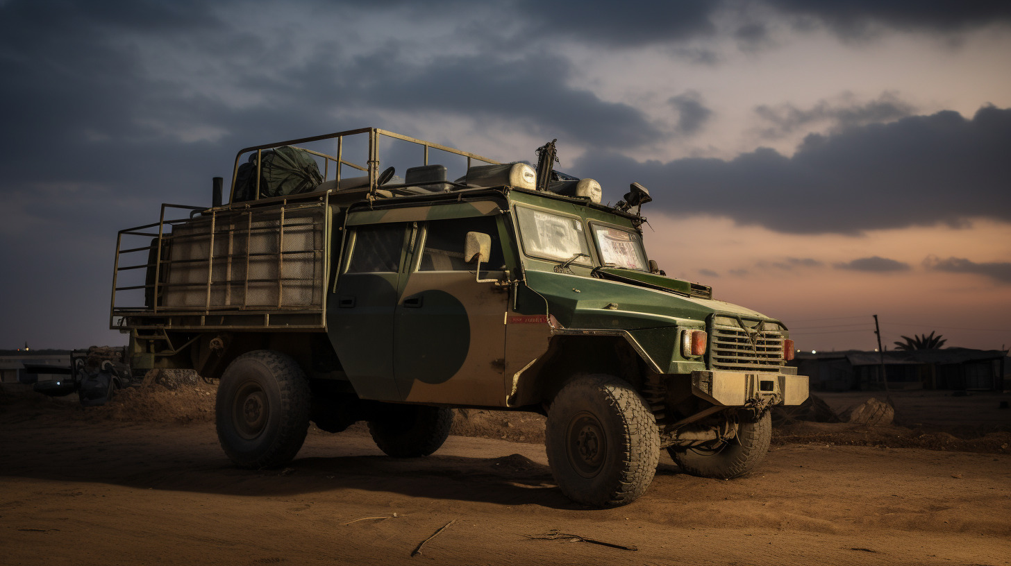 Midjourney-Symbolbild: Militärfahrzeug im Gazastreifen.